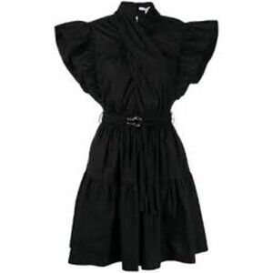 Derek Lam 10 Crosby Finn Ruffled Wrap Dress Black Women's 00 NWOT